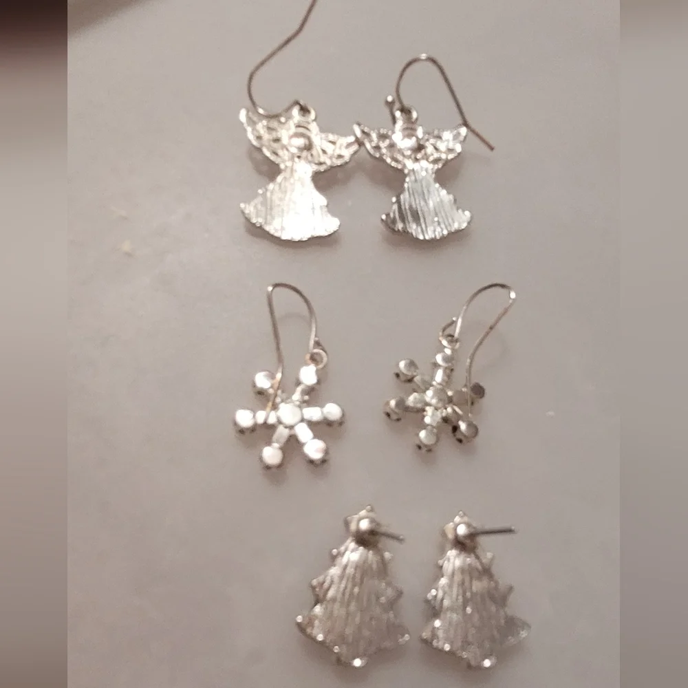 Silver Christmas  Earrings Set 3 Sets